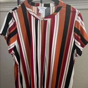 Liz Claiborne Women's Top - Orange, Red, Black, White Stripes